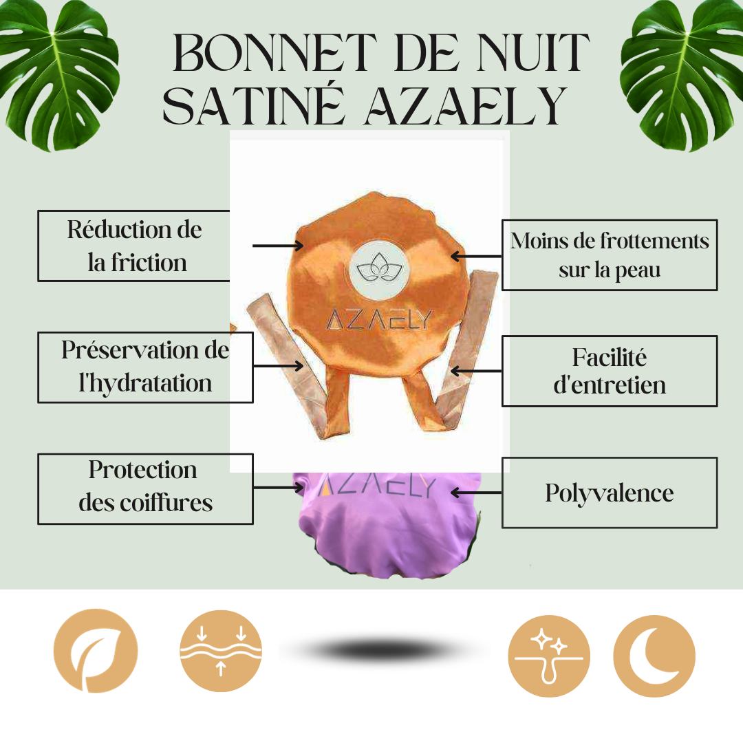 Bonnet de Nuit Satiné AZAELY pour tous les types de cheveux